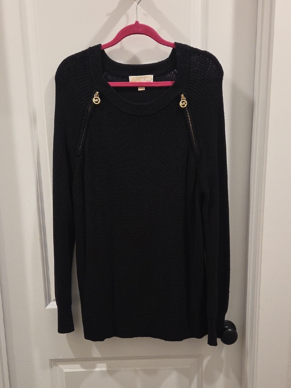 Michael Kors Black Knit Sweater with Gold Zipper Accents